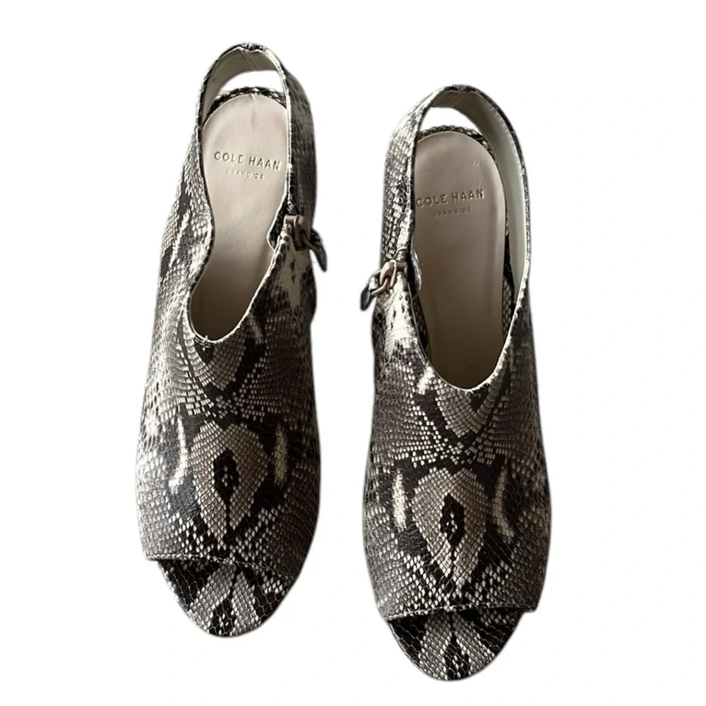 Cole Haan Darcy Open Toe Snake Print Heels Size 8.5